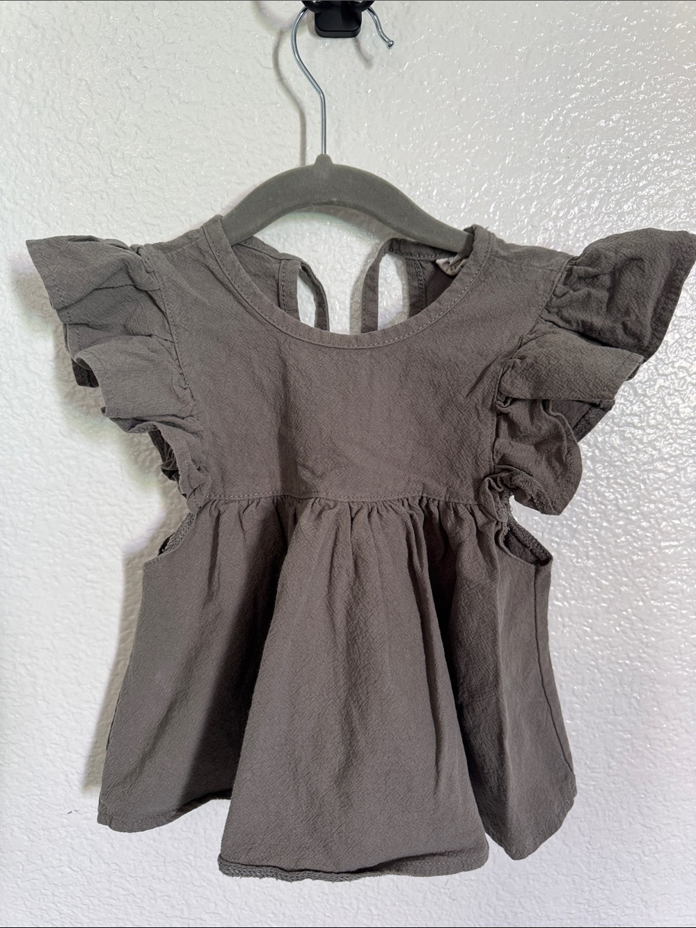 Ruffled Sleeve Girl's infant dress in a Beige/Olive